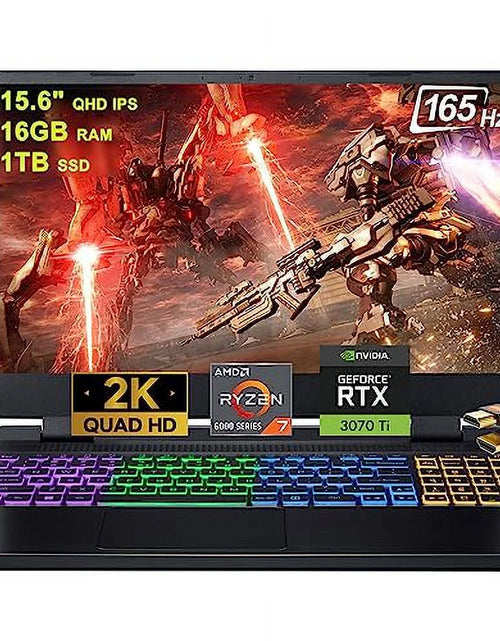 Load image into Gallery viewer, Nitro 5 15 Gaming Laptop 15.6&quot; QHD IPS 165Hz Display AMD Octa-Core Ryzen 7 6800H (Beat I7-11370H) 16GB RAM 1TB SSD Geforce Rtx3070Ti 8GB Graphic RGB Backlit HDMI USB-C Win11Pro Black + HDMI Cable
