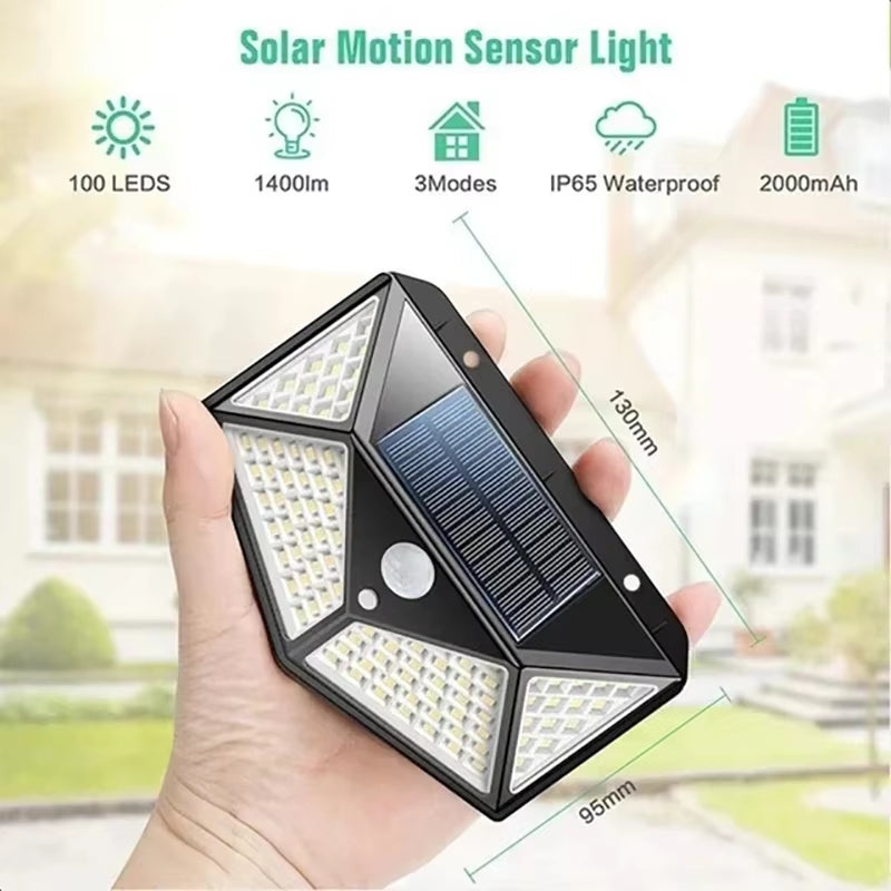 LED Solar Lights 100 Leds PIR Motion Sensor Light Waterproof Solar Wall Lamp Outdoor Solar Lights for Garden Street Decorlight