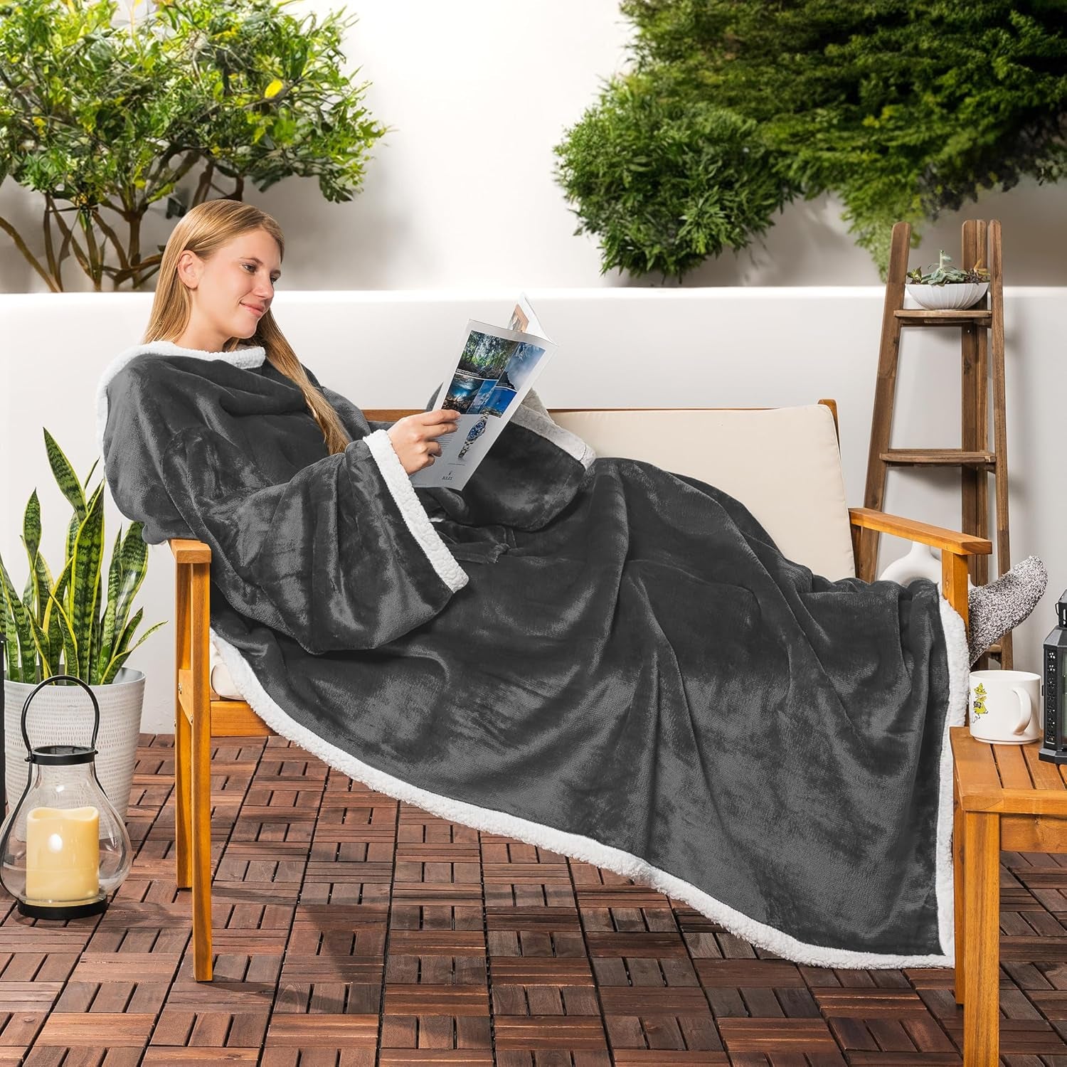 Premium Fleece Blanket with Sleeves | Warm, Cozy, Extra Soft, Functional, Lightweight