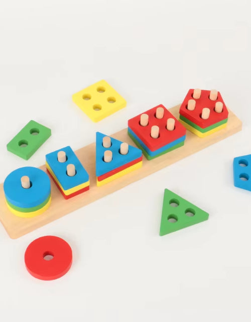 Load image into Gallery viewer, Montessori Wooden Geometric Shape Five Sets of Columns Blocks Assembling Children&#39;S Enlightenment Early Education Puzzle Toys
