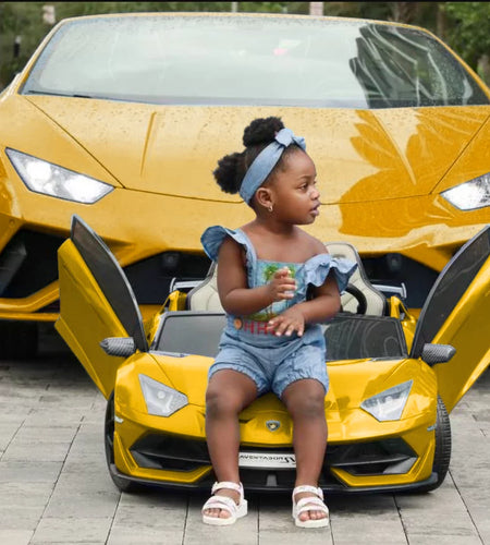 Lamborghini Aventador W/ Swappable Battery 24V - Electric Car for Kids with 3 Speeds, Leather Seat, Remote, MP3 Music by Bluetooth, FM Radio, Rubber Tires (Yellow)
