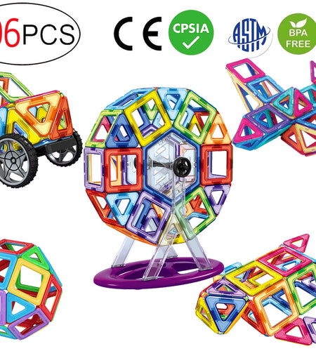 106 PCS Magnetic Tiles Set, STEM Building Block Preschool Educational Construction Kit，3D Magnetic Toys (106 Pieces) Age: 3 and Above